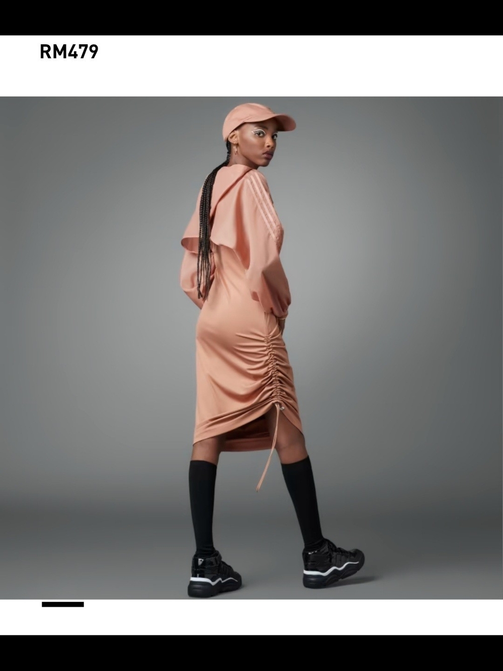 adidas Tan Ruched Midi Hoodie Dress In 2 Pieces